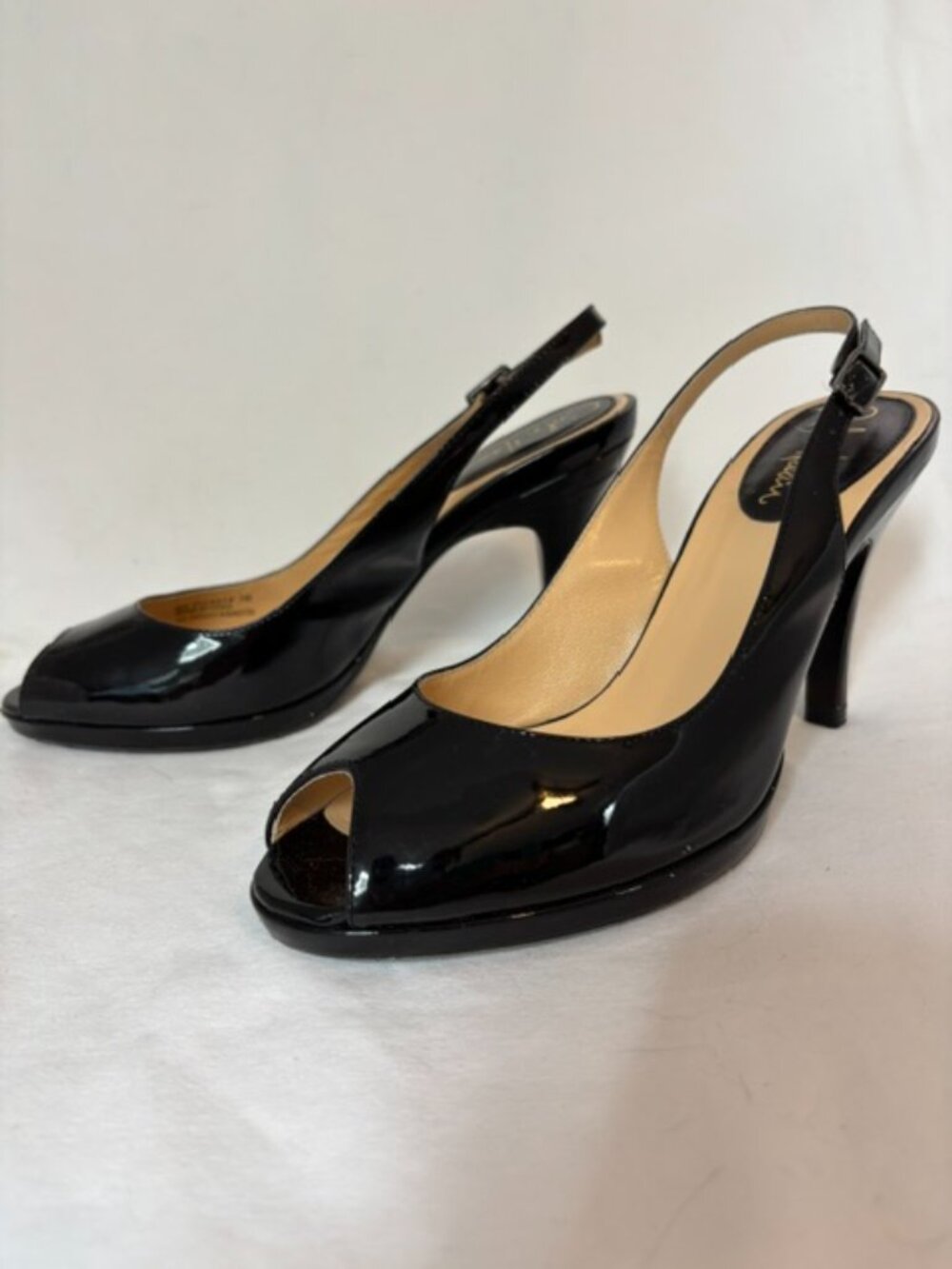 Cole Haan Nike Air Carma Black Patent Leather Peep Toe Slingback Pump Size 7B